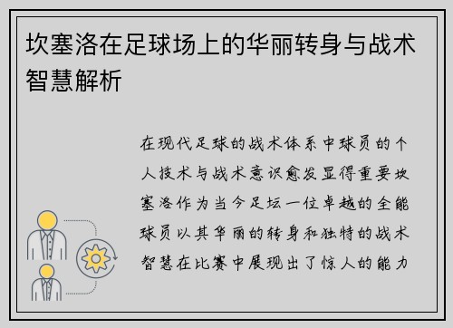 坎塞洛在足球场上的华丽转身与战术智慧解析